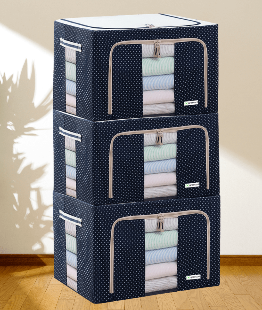 Greecart Oxford Fabric Storage Boxes - Clothes, Sarees, Bed Sheets, Blanket Etc