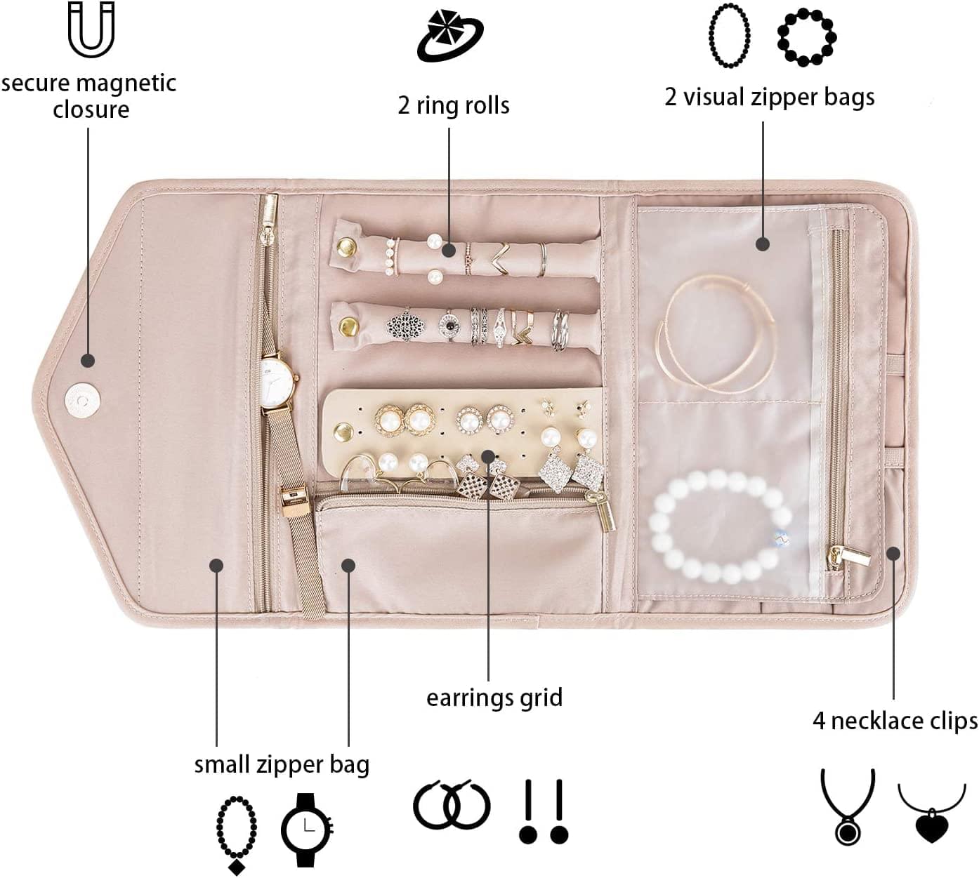 Jewellery Organisers Travel Organizer Bag For Earrings, Rings, Necklace, Chain, Organiser Pouch For Gold Accessories Storage Women Girls 