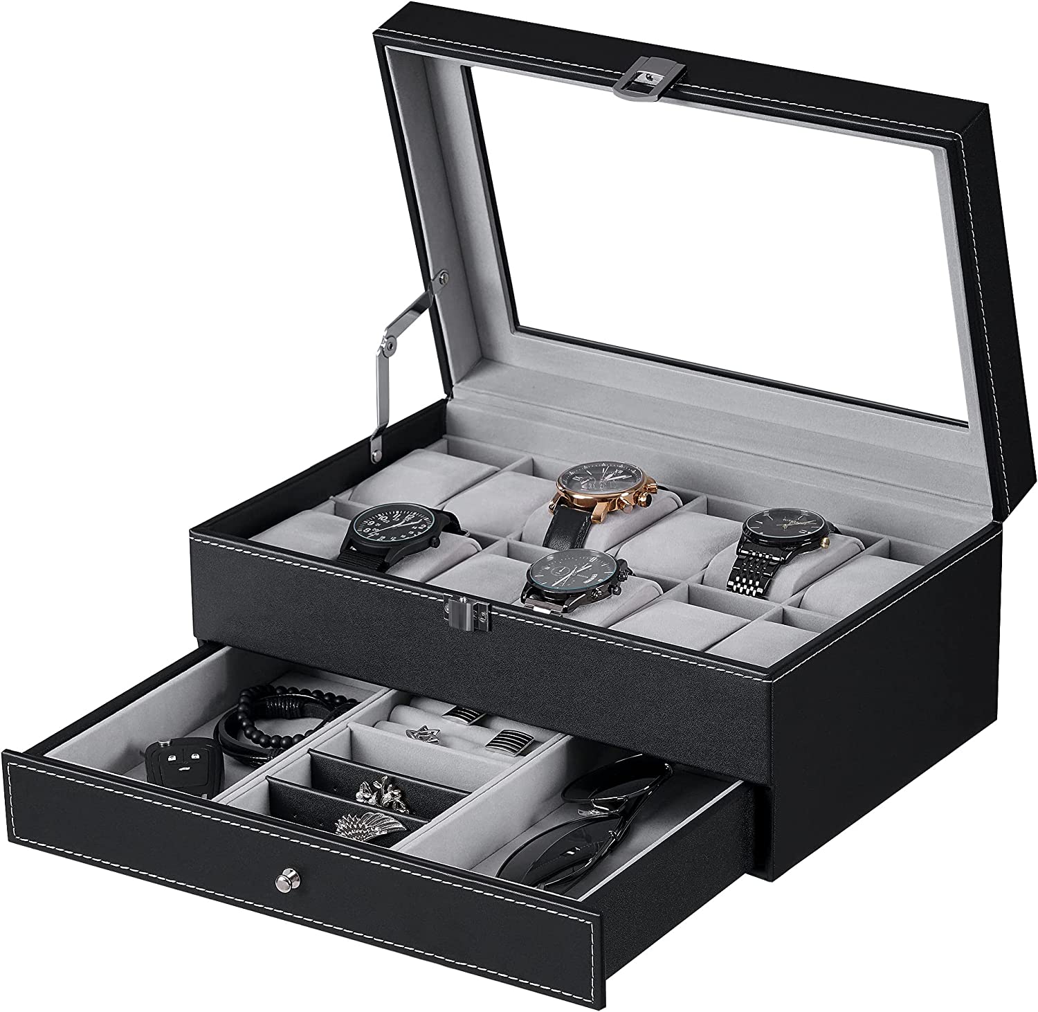 Watch Storage Box Organiser 12 Slots with Additional Drawer for Storage