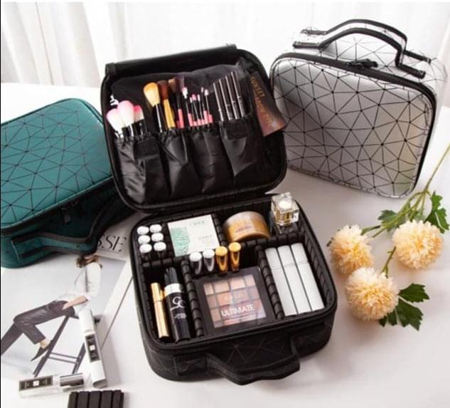 Greecart Professional Cosmetic Makeup Box Makeup Bag Storage Organizer Vanity Bag with Adjustable Compartment